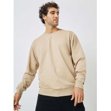 Styli Men's Beige Solid Cotton Relaxed Fit Cotton Terry Sweatshirt