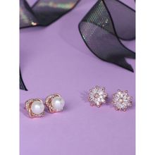 Zaveri Pearls Set of 2 Gold Tone Contemporary Cubic Zirconia Brass Stud Earrings-ZPFK11160