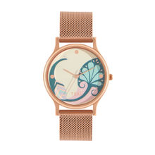 Teal by CHUMBAK Rose Gold Urban Feathers Metal Mesh Strap Watch (M)