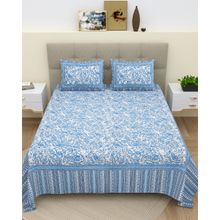 Bella Casa Blue Ethnic Cotton Bedsheet with 2 Pillow Covers (King)