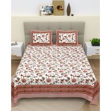 Bella Casa Brown Ethnic Cotton Bedsheet with 2 Pillow Covers (King)