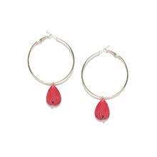 Infuzze Gold-Toned & Red Beaded Circular Hoop Earrings