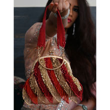 Odette Red Sequin Beads Embroidered Clutch for Women