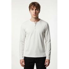Snitch White Solid/Plain Henley Neck Casual T-Shirt