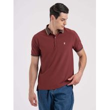 Red Tape Red Textured Collar Neck Casual Polo T-Shirt