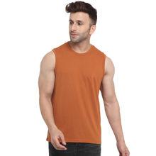 CHKOKKO Rust Men Cotton Gym Tank Tops - Orange (S)