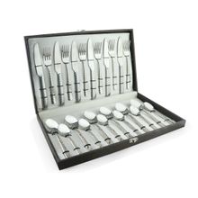 FNS Rhombo 24 Pcs Cutlery Set (6 Spoon, 6 Fork, 6 Dinner Knive and 6 Teaspoon) with Leatherite Box