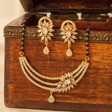 Azai by Nykaa Fashion Minimal AD Studded Gold Tone Three Line Mangalsutra (Set of 2)