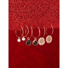 Accessorize London Womens Gold (Set of 3) Filigree & Stone Hoop Earrings