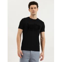 United Colors of Benetton Black Regular Fit Round Neck Textured Plutch Pima Jersey T-Shirt