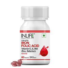 INLIFE Chelated Iron Folic Acid Supplement with Vitamin C, E, B12, Zinc & Selenium