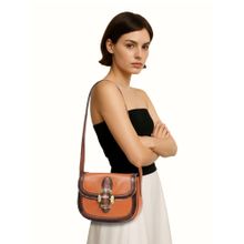 Hidesign Churro 02 Genuine Leather Womens Shoulder Bag - Orange