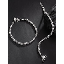 Priyaasi Set Of 2 Oxidized Silver-Plated Ad Stone Studded Handcrafted Anklets