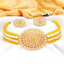 Sukkhi Sensational Gold Plated Yellow & White Pearl Choker Necklace Set For Women