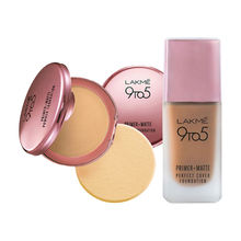 Lakme 9 To 5 Primer + Matte Perfect Cover Foundation C100 Cool Ivory & Ivory Cream Compact Combo