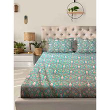 ACKROSS Blue Ethnic Aurelia Bedsheet with 2 Pillow Covers (King)
