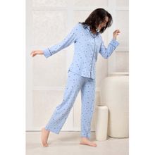 PIU Blue Printed Relaxed Shirt and Pyjama