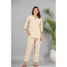 MIRARI Women Cream Floral Printed Cotton Nightsuit (Set of 2) (Set of 2)
