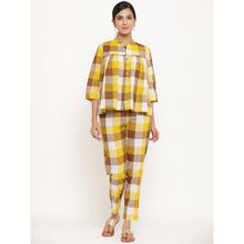 MIRARI Women Yellow ChecksNight Suit (Set of 2) (Set of 2)