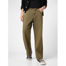 Urbano Fashion Men's Dark Olive Loose Baggy Fit Washed Jeans Non-Stretchable