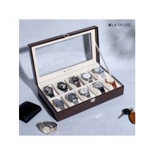 La Trove 10 Slot Watch Display Box Case Organiser With Glass Top Brown