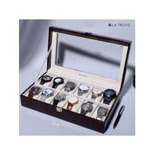 La Trove 12 Slot Watch Display Box Case Organiser With Glass Top Brown