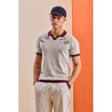 Snitch Burgundy Self Design Half Sleeves Regular Casual Polo T-Shirt for Men