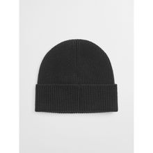 GANT Womens Black Solid Wool Ribbed Beanie