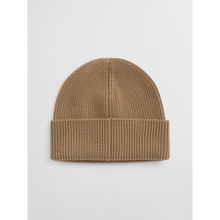 GANT Womens Brown Solid Wool Ribbed Beanie