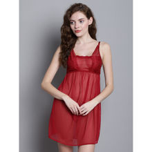 Shararat Womens Maroon Above Knee Lace Baby Doll Dress (Set of 2)