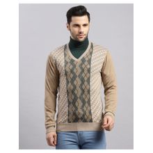 Monte Carlo Men's Regular Fit Printed Winter Brown Sweater