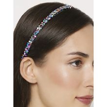 OOMPH Black Crystal Studded Fashion Party Thin Hair Band Head Band