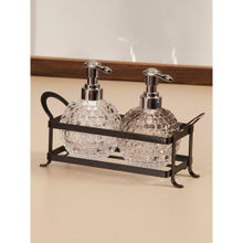 OBSESSIONS Set of 2 Glass Soap Dispenser with holder-Transparent