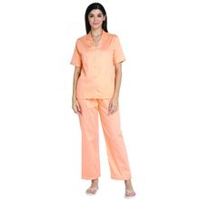 Shopbloom Cotton- Satin Orange Short Sleeve Women's Night Suit | Lounge Wear - Orange