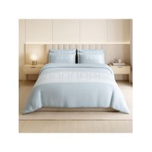 SPACES Alive 300 Tc Cotton Ornate King Bedsheet with 4 Pillow Covers - Aqua