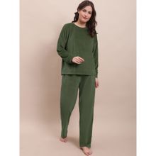 Kanvin Velour Winter Wear Night Suits-Olive (Set of 2)