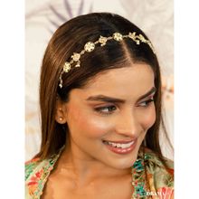 Hair Drama Co. Mint Green Gold Plated Hair Band with White Polki and Transparent Stones