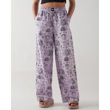 Bewakoof Women Purple All Over Printed Wide Leg Pyjamas