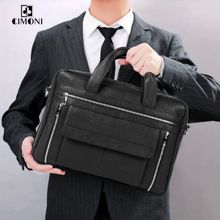 Cimoni Unisex Black Latest Stylish Premium Genuine Leather Laptop Bag