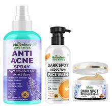 Nutrainix Organics Anti Acne Spray-dark Spot Reduction Face Wash And Dark Spot Reduction Cream Combo