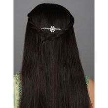 Fida Wedding Ethinic Silver Plated Floral CZ Stone Daisy Hair Comb for Women