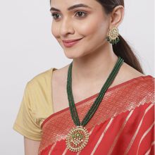 Karatcart Gold Plated Antique Green Kundan Rani Haar Beaded Pendant Set