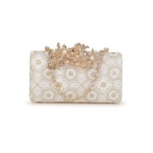 Anekaant Adorn Off White and Gold Ethnic Embroidered Faux Silk Clutch