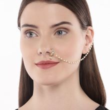 AccessHer Gold-Plated Vilandi Kundan Stone and Pearl-Studded Chained Nose Ring