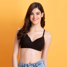 Clovia Cotton Spandex Solid Padded Full Cup Wire Free T-shirt Bra - Black