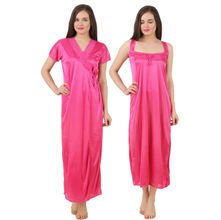 Fasense Women Satin Nightwear 2 PCs Set of Nighty & Wrap - Pink