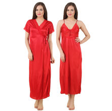 Fasense Women Satin Nightwear 2 PCs Set of Nighty & Wrap - Red