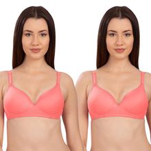 Komli Thick Padded Full Coverage Wirefree Bra Pack Of 2 - Coral