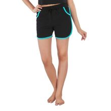 Nite Flite Black Cotton Hot Shorts With Turquoise Piping