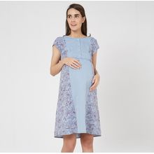Mystere Paris Maternity Floral Chambrey Dress - Blue